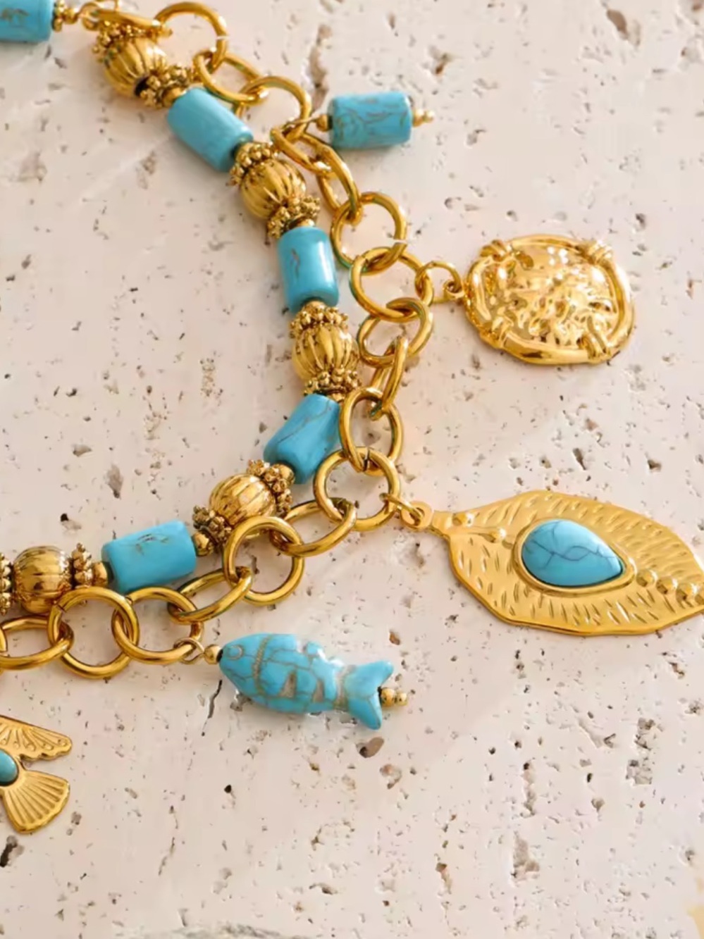 Coastal Luxe Turquoise Gold Charm Necklace - Picture 4 of 9